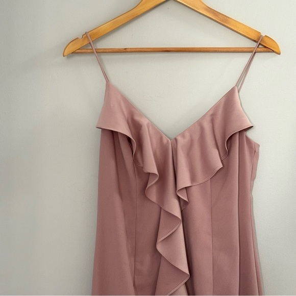 Adrianna Papell Satin Crepe Ruffle Front Long Gown In Steel Rose - Picture 3 of 9